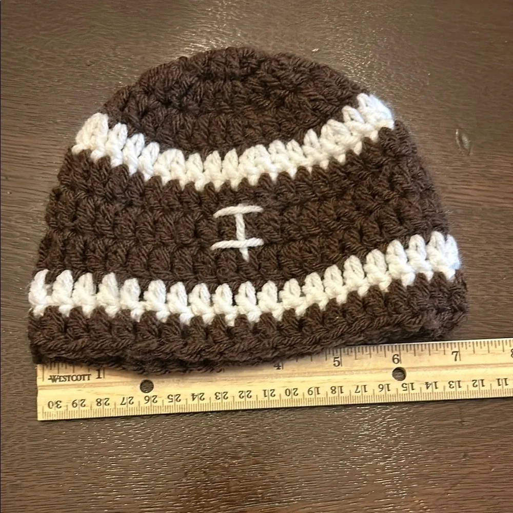 Handmade Knit Newborn Football Beanie Brown